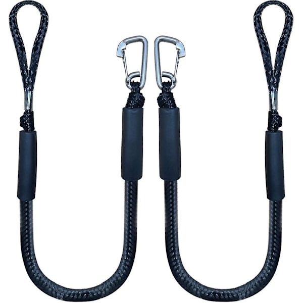 Bungee Dock Line med krog, sort fortøjningstov til båd 4 ft 2 pak & sort