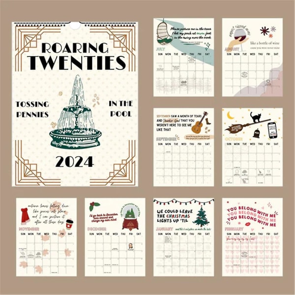 2024 Roaring Twenties Calendar Taylor Swift Song Tekster 12 Månedlig Veggkalender Hjemmekontor Dekor Gaver