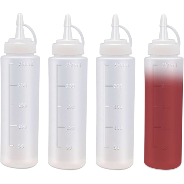 4-pack 250 ml Plastsåsflaskor med Lock, Klämflaskor för Sås, Ketchupflaska för Sås, BBQ, Salladsdressing
