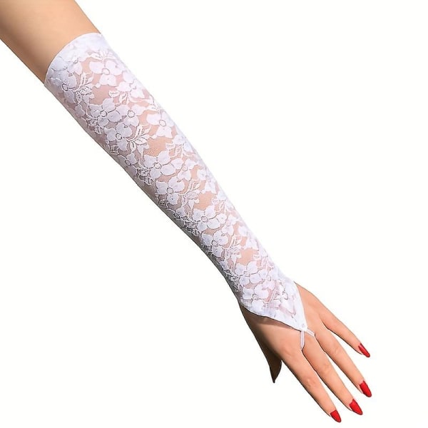 Blondehansker 1 par Elegante floral blonder Tyll Mesh Fingerløse hansker for kvinner - Stilig dekorasjon og komfortabel passform White
