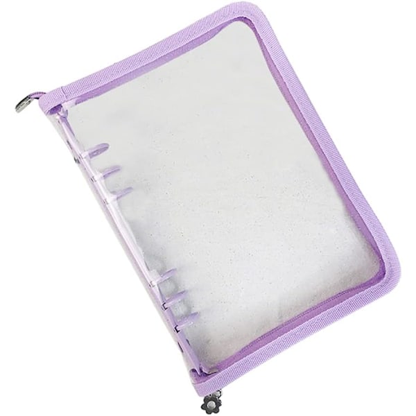 A6 Ringperm Binder Cover Transparent PVC Notebook Shell med Glidelås Glitter Planner Binder Mapper Glitrende Budsjett Binder for Kontantbudsjett System Purple A6