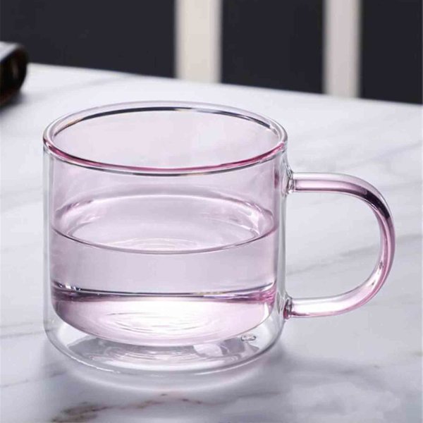 Dubbelväggig glasvattenkopp isolerade glas färgglada 250 ml muggar Blue 250ml
