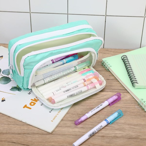 Abrikos Blyantsæske med Rum Stor Blyantsæske Multifunktion Blyantpose Preppy Blyantpose Stationery Organiser Æstetiske Makeuptasker Green