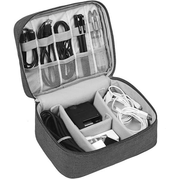 Rejsearrangør taske, Elektronik tilbehør arrangør taske, Universal bærbar rejse gadget taske til kabler, Powerbank, USB-drev, oplader harddisk Black