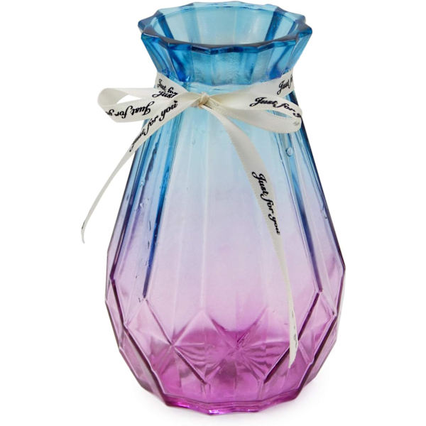 Lasivase, Gradientti Monivärinen Vaasi, Geometrinen Facettileikattu Värikäs Lasivase Kotiin, Toimistoon tai Häihin (Sininen Violetti)