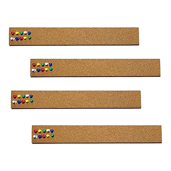 4 stk. korktavle strimler med 35 stk. trykknapper 15x2 tommer - 1/2 tommer tykke korkopslagstavle strimler Fo