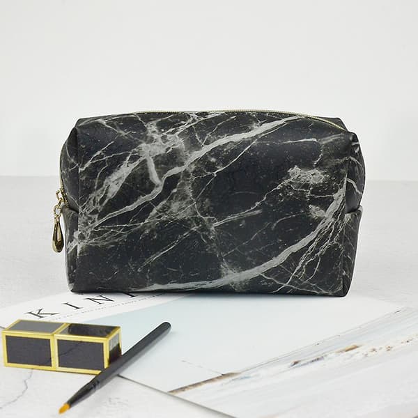 Makeup taske bærbar rejse lille lynlås kosmetik tasker Marbled black