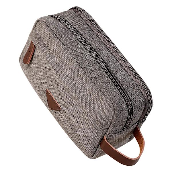 Resväska för män med dubbla fack, Canvas Läder Kosmetisk Makeup Organizer Rakning Dopp Kit (grå)