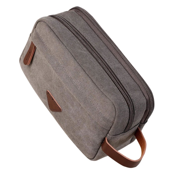 Toalettväska för män med dubbla fack, läderduk, kosmetisk organizer för rakning Dopp-kit (grå)