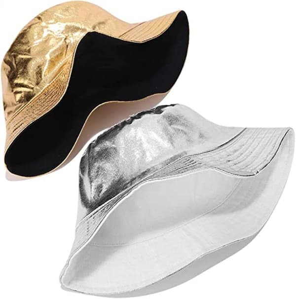 Metallisk Bucket Hat Trendig Fiskarehatt Unisex Vändbar Packbar Mössa