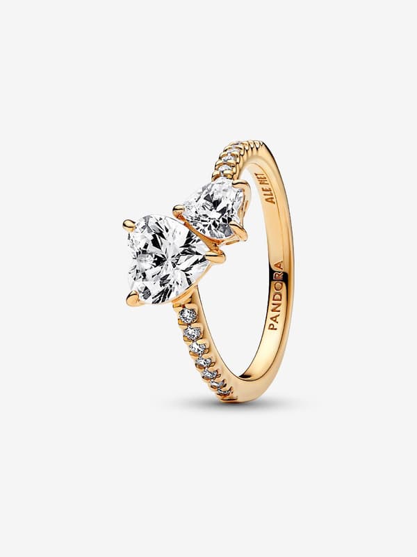 Pandora - Kimalteleva kaksoissydän -sormus - 14k kullattu Circumference: 56mm