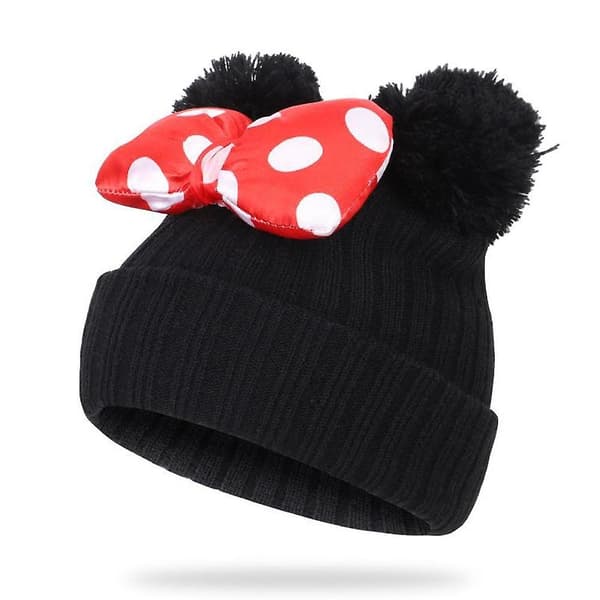 Toddler Hat Winter Dubbel Pom Pom Stickad Mössa black