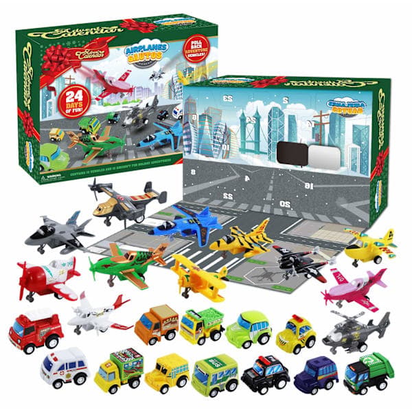 Adventskalenderleke for barn, biler og fly /