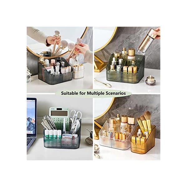 Makeup Organizer med 5 Rum, Akryl Makeupbørsteopbevaring (Sort L)
