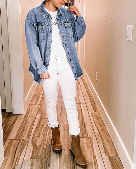 Denimjacka för dam, oversized, med fransad fåll, jeansjacka