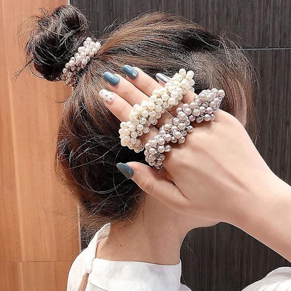 6 stk. Perle Hår Elastik Armbånd Perle Elastisk Hårstrik Perle Hår Scrunchie