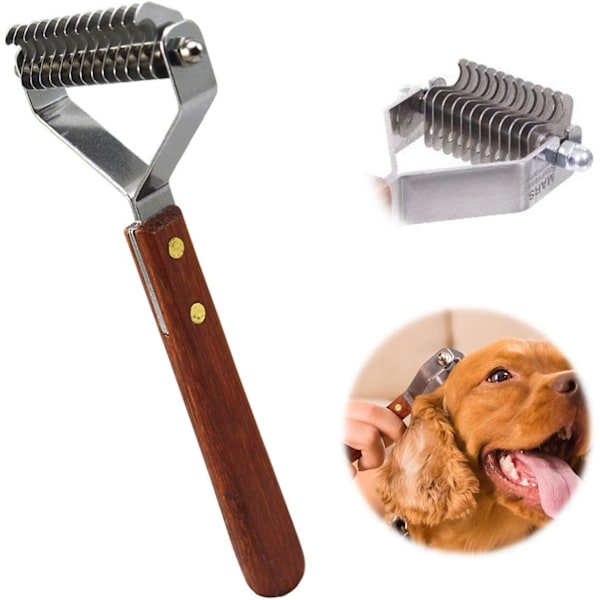 14-Blade Coat King Rake Pet Undercoat Rake, Professionel kæledyrsdemmende kam, pleje- og strippeværktøj til hunde og katte (6,2 cm)