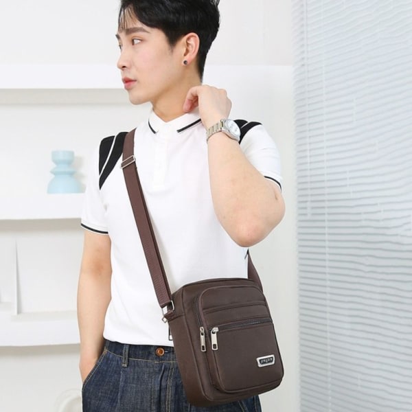 Crossbody-tasker til mænd, skuldertaske brown 4 zippers-4 zippers