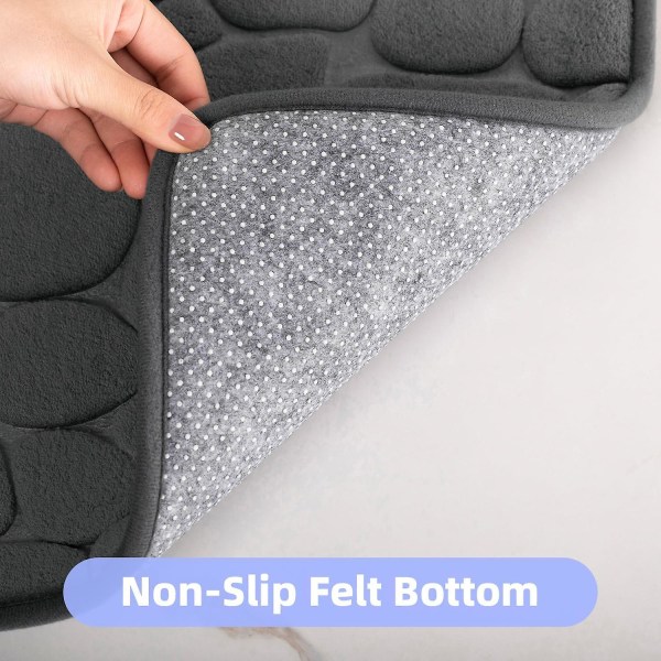 Bademåtter i Memory Foam til Badeværelset, Superabsorberende Brostens Bademåtte, Skridsikker Bademåtte, Maskinvaskbar Bademåtte, Mørkegrå, 40x60 Cm