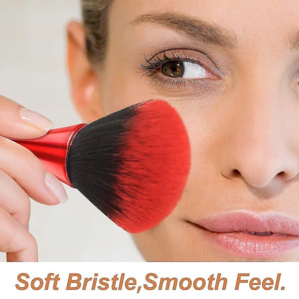 Super stor mineralpudderbørste, bronzer Kabuki makeupbørste, blød og luftig foundationbørste rød 1 stk.