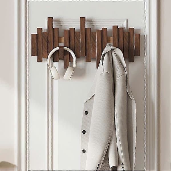 Klesstativ i tre, piano-design, veggmontert, multifunksjonelt, sammenleggbart, estetisk romdekorasjon, bøk, 3 kroker Beech 3 Hooks