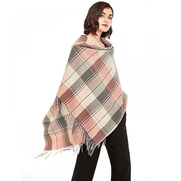 Cashmere tørklæde til kvinder, efterår og vinter, klassisk varmt sjal, nyt Pink plaid