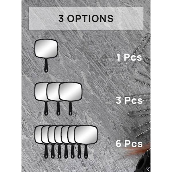 Handspegel, helsvart handhållen spegel med handtag, 7,4\" B x 9,3\" L