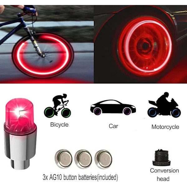 20 kpl LED-pyöränvaloja vilkkuvalo rengasventtiilin korkki lamppu autoille, kuorma-autoille, moottoripyörille, polkupyörille (20 kpl sekoitettu) Red