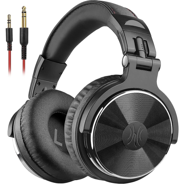 OneOdio over-ear trådbundna hörlurar, bashörlurar med 50 mm drivrutiner, vikbara lätta hörlurar och mikrofon för inspelning av övervakning Mixi Black
