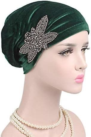 Kvinners Stretch Velvet Turban Hat   Beanie Perleblomst Hår Wrap Cap Hodeplagg