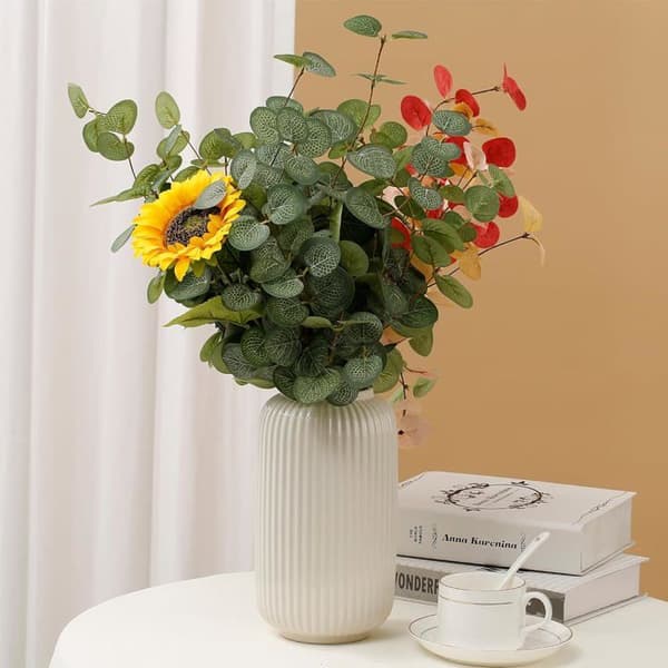 6 stk. kunstige eukalyptusblomstbuketter, kunstige eukalyptusstengler, bladgrener, kunstige planter