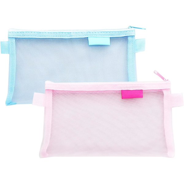 2 kpl verkkokynäkoteloa litteä kynäkotelo paperitavaroille, muistiinpanoille ja kirjoitustarvikkeille läpinäkyvä kynäpussi kokeisiin läpinäkyvät kotelot (pinkki + sininen)