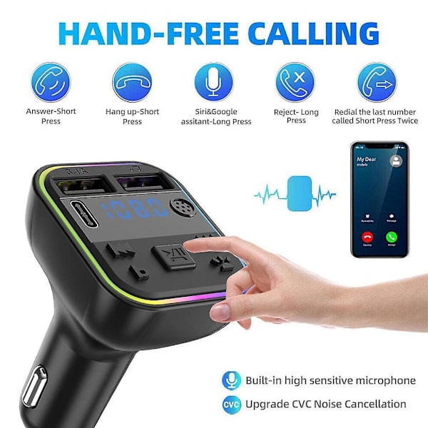 Håndfri Bluetooth FM-sender Bilsett Radio Mp3-spiller/USB-lader