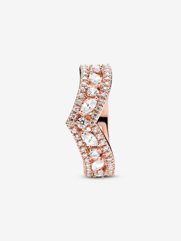 Pandora - Sparkling Marquise Double Wishbone Ring - 14k rosaguld plating Circumference: 52mm