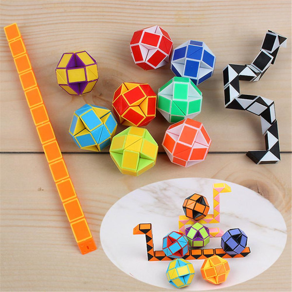 24 blokke Fidget Snake Cube, Mini Snake Lineal Twist Puslespil Legetøj til Børnefest Favors Tilbehør, Fidget Sensoriske Legetøj Colorful and White - 24Pcs