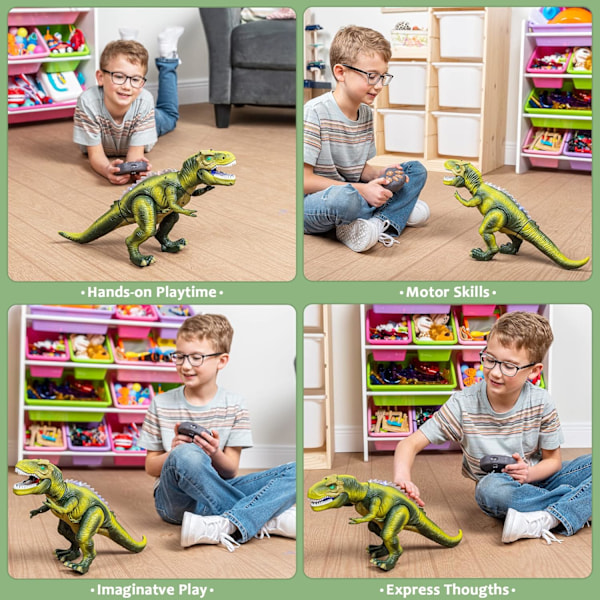 LED-valolla varustettu kauko-ohjattava dinosaurus, kävelevä ja karjuva realistinen T-Rex-dinosauruslelu, jossa hehkuvat silmät ja kävelyliike