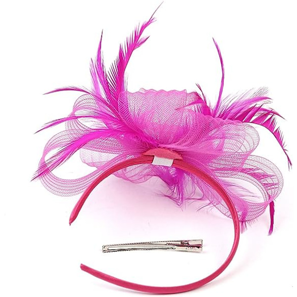 Dame Fascinator Hatt Blomst Bryllup Fascinator Hodebånd Fjær Brude Hodeplagg Hodeplagg Hatt Bowler Mini Topphatt Hårspenner rose red
