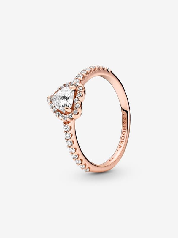Pandora - Glitrende Elevated Heart Ring - 14k rosegullforgylling Circumference: 50mm