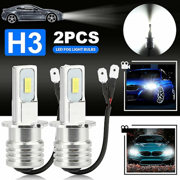 2x H3 Super kirkas LED-ajovalaisin sumuvalo ajolamppu polttimosarja 6000k valkoinen 10w