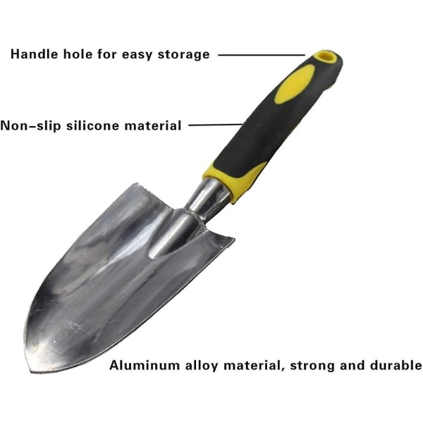 Hagespade håndspade med ergonomisk gummiert mykt sklisikkert håndtak for planting, omplanting, luking, flytting og utjevning av jord Hagegave