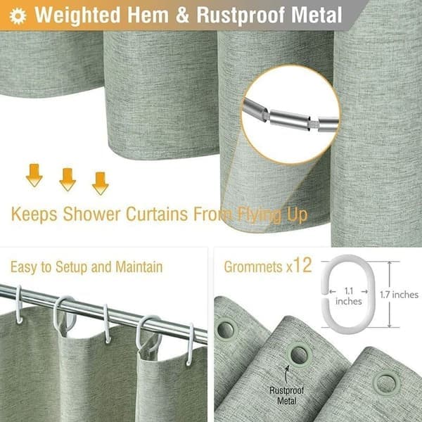 Duschdraperi 180 x 200 cm, extra lång grågrön - Hållbart Set-Perfet
