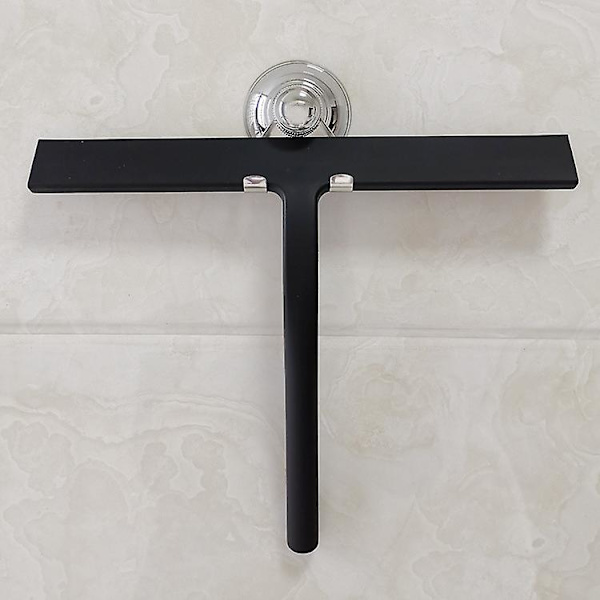 Brusekraber med sugekopholder - 28 cm sort - Vindueskraber til badeværelse - Silikone INOX