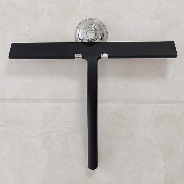 Duschskrapa med sugkoppshållare - 28 cm svart - Fönsterskrapa för badrum - Silikon INOX