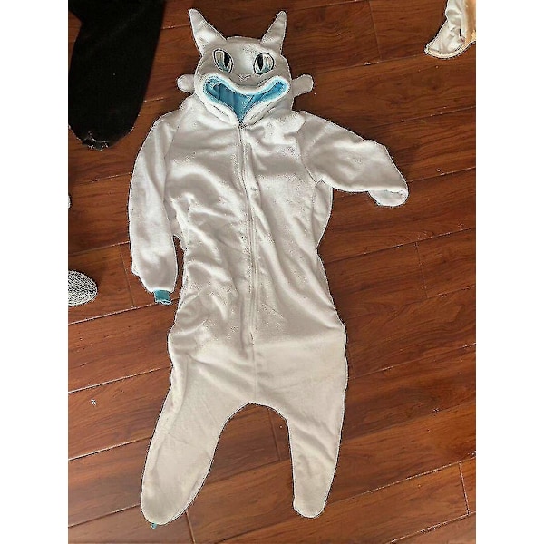 Toothless Dragen Hvid Sort Onesie Voksen Unisex Flanel Pyjamas Anime Cosplay Kostume Træn Din Nattefury Nattøj H White 125  131*140cm