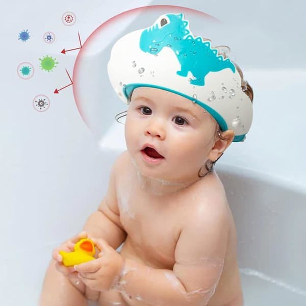 Babyduschmössa, Barnbadmössa med visir, Justerbar babyduschmössa för ögonskydd (Blå)