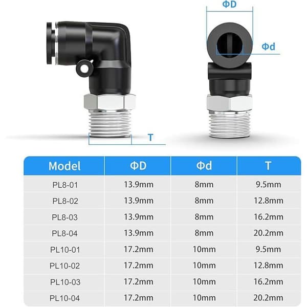 Hankoppling 10 mm OD-rör x 1/8 tum BSP Push-to-Connect-kopplingar PL10-01 (2-pack)