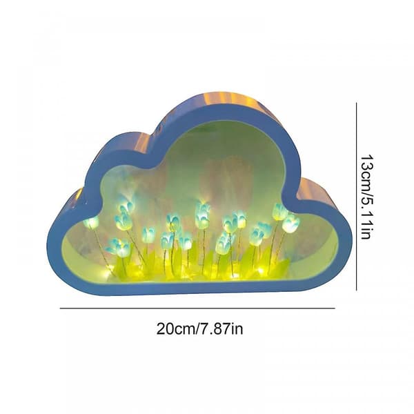 Cloud Mirror Tulip Lamp, Hand Craft Diy Tulips Mirror Night Light, 100% Ny Blue