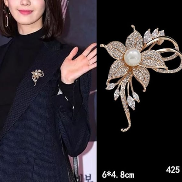 Kukkakuvioinen nauharuu, Vintage Elegant Unique Crystal Brooch, Fashion Rhinestone Brooch, Pin Badges, Asusteet, Rhinestone Corsage(Pearl - 2)