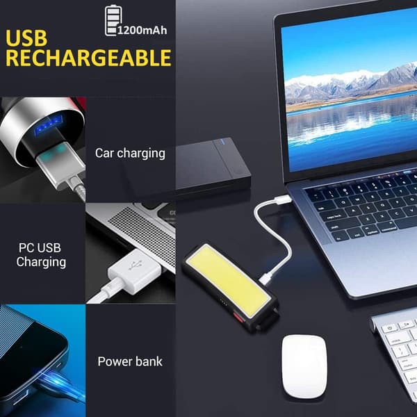 LED Hodelykt, Oppladbar COB Hodelykt Superlys Hodelykter 500Lumen Lett Hodelykt 3 Lysmoduser Arbeidslys USB Justerbar