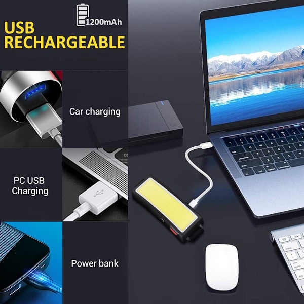 LED pandelampe, genopladelig COB pandelampe superlys pandelampe 500 lumen letvægts pandelampe 3 lystilstande arbejdslys USB justerbar